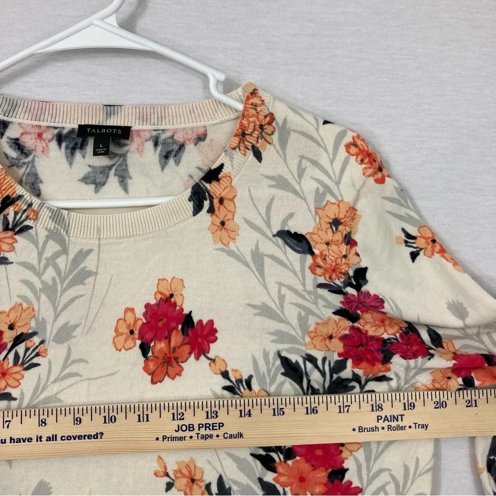 Talbots Floral Soft Lightweight Round Neck Stretch Knit Top Large - Picture 7 of 11